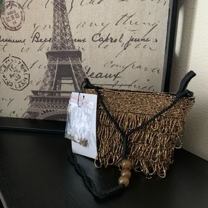 ZARA GOLD BEADED MINI BUCKET BAG EVENING WEDDING PROM PURSE CLUTCH